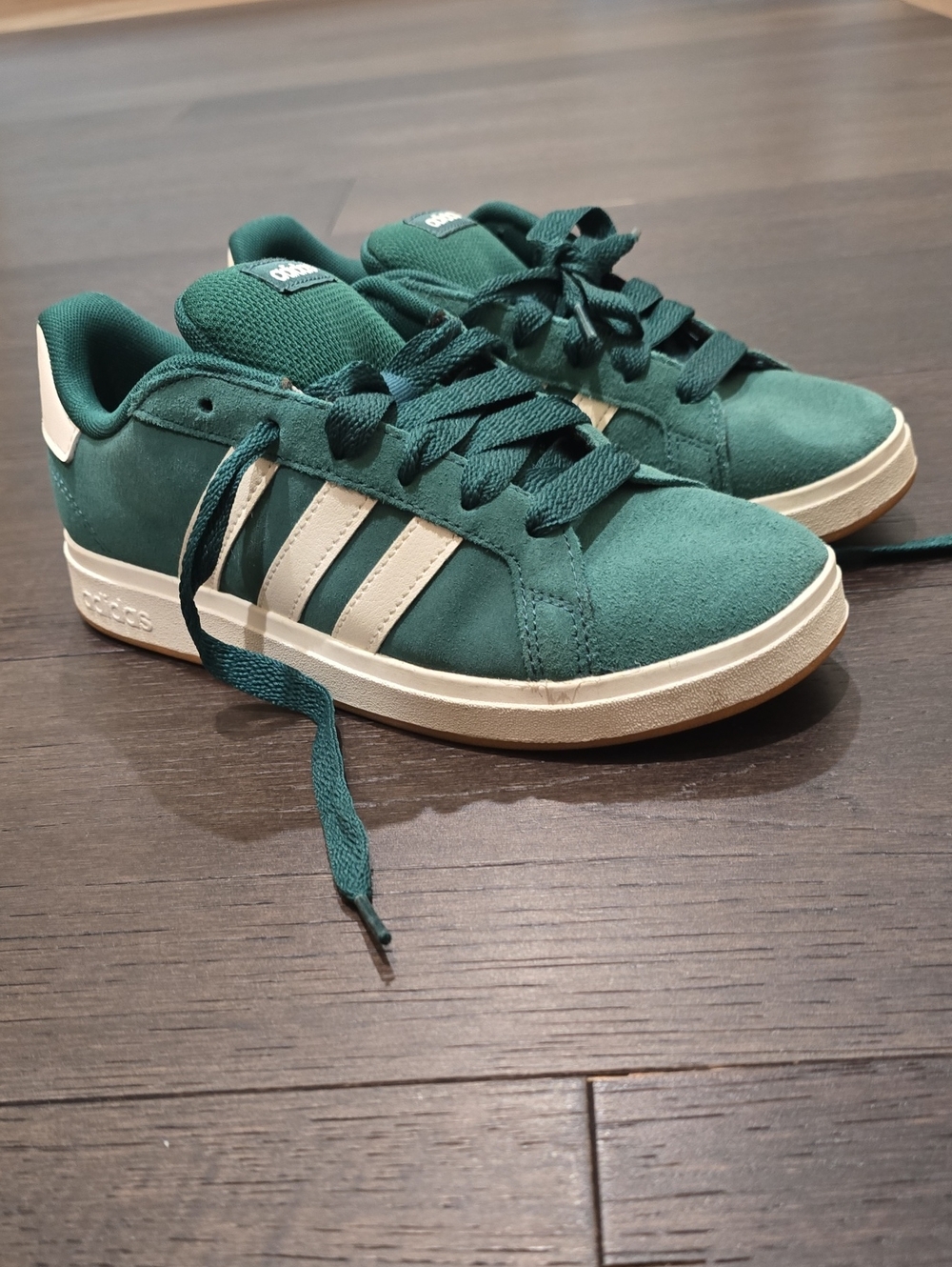Adidas Kids  Green Suede Sneakers with White Stripes